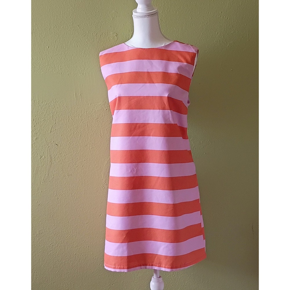 Electric Teacher Aesthetic Pink Orange Bow Back Shift Dress Sleeveless Large